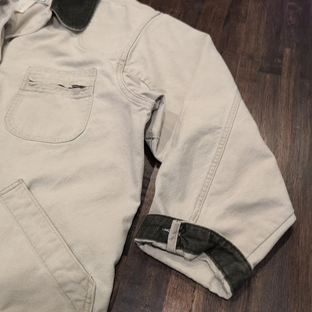 Vintage LL Bean Tan Canvas Field Jacket Men's 2XL‎ Corduroy Collar Snap Workwear